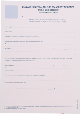 Déclaration préalable de transport de corps après mise en bière